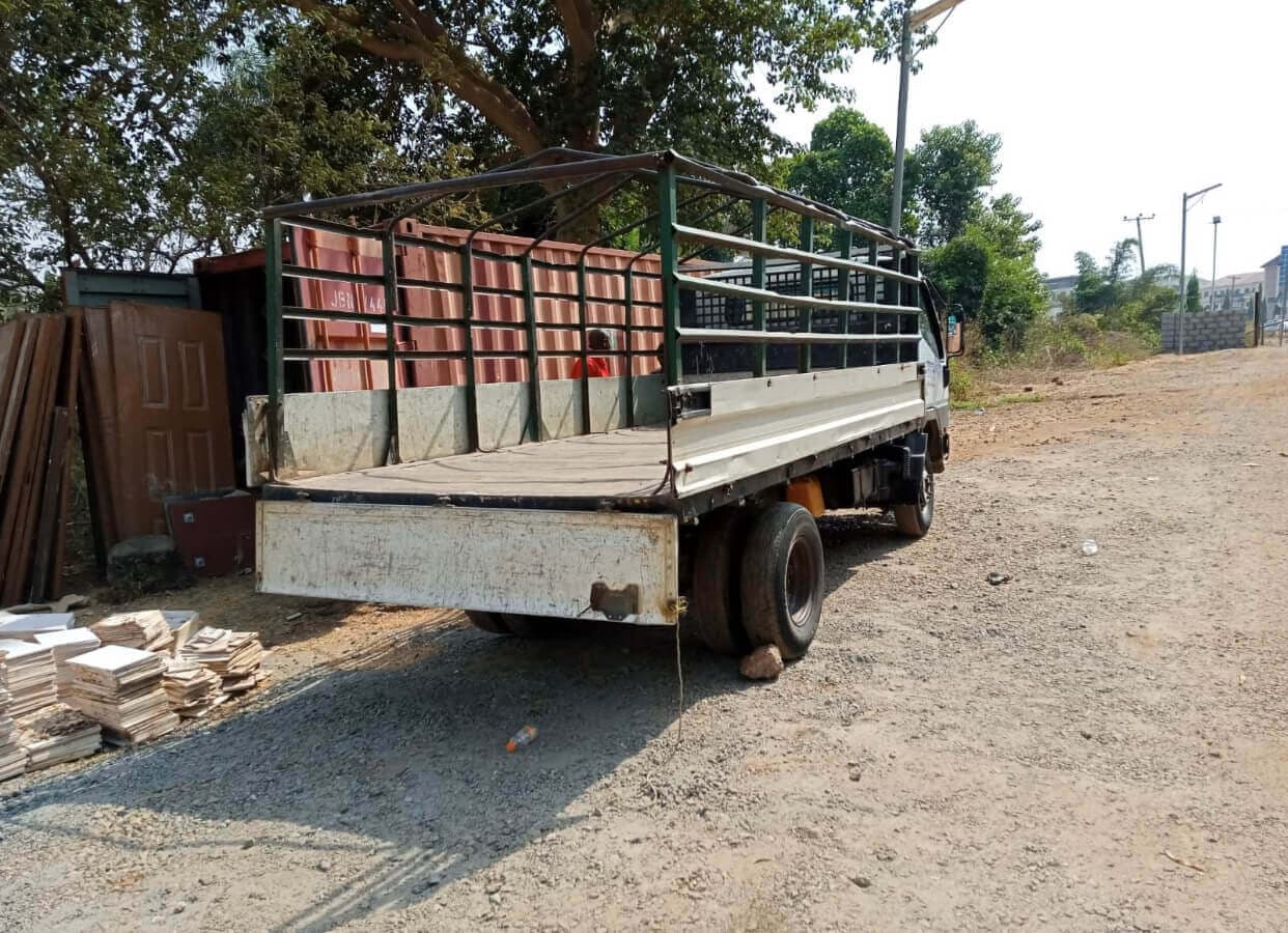 Rear cage bed of a Korlun Canter flatbed truck